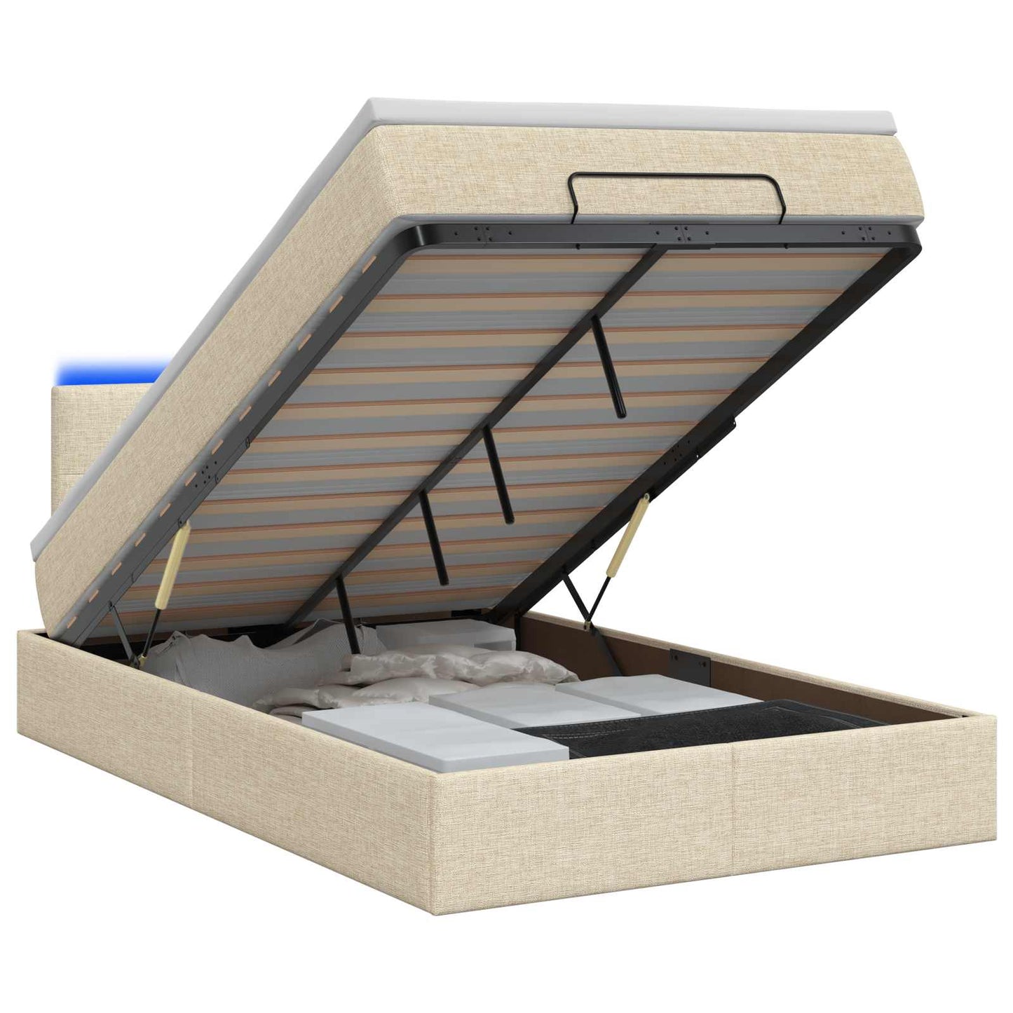 Ottoman-Bett mit Matratze und LED Creme 120 x 200 cm Stoff