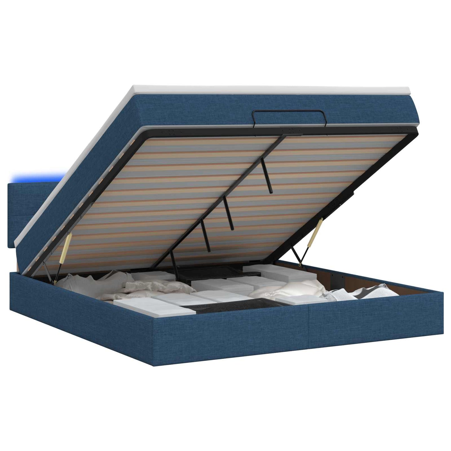 Ottoman-Bett mit Matratze und LED Blau 140 x 200 cm Stoff