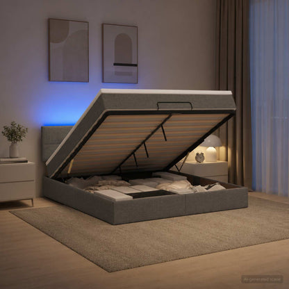 Ottoman-Bett mit Matratze und LED Dunkelgrau 140 x 200 cm Stoff