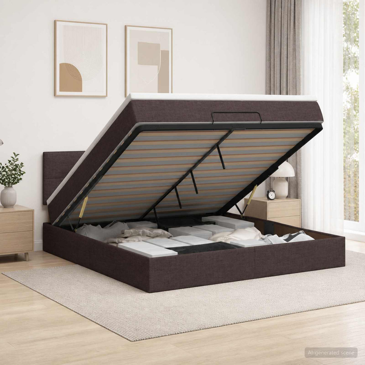Ottoman-Bett mit Matratze und LED Dunkelbraun 140 x 200 cm