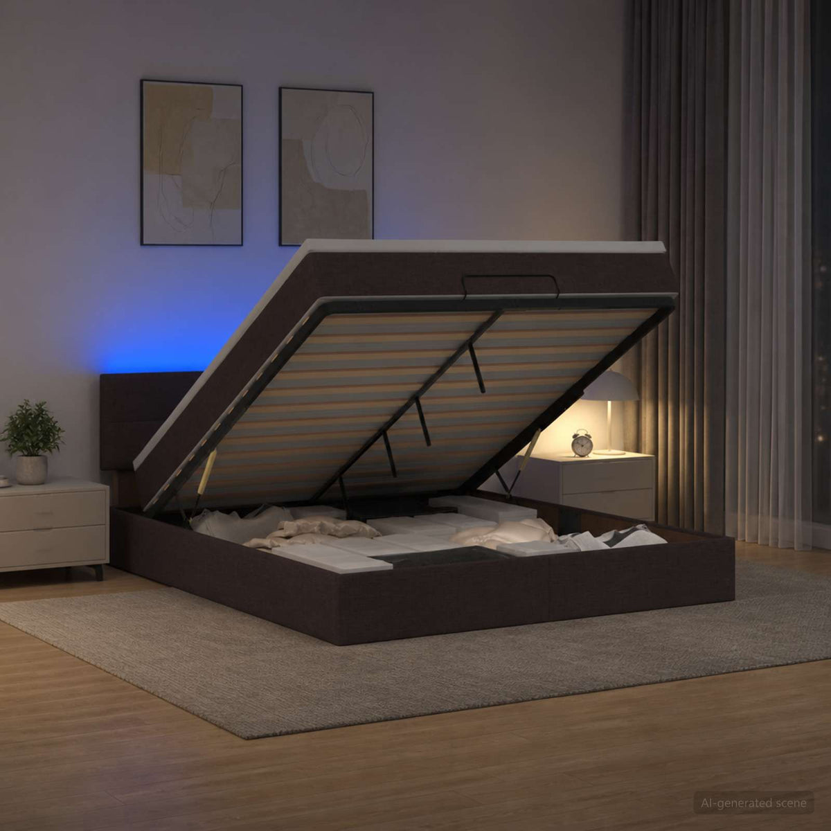 Ottoman-Bett mit Matratze und LED Dunkelbraun 140 x 200 cm