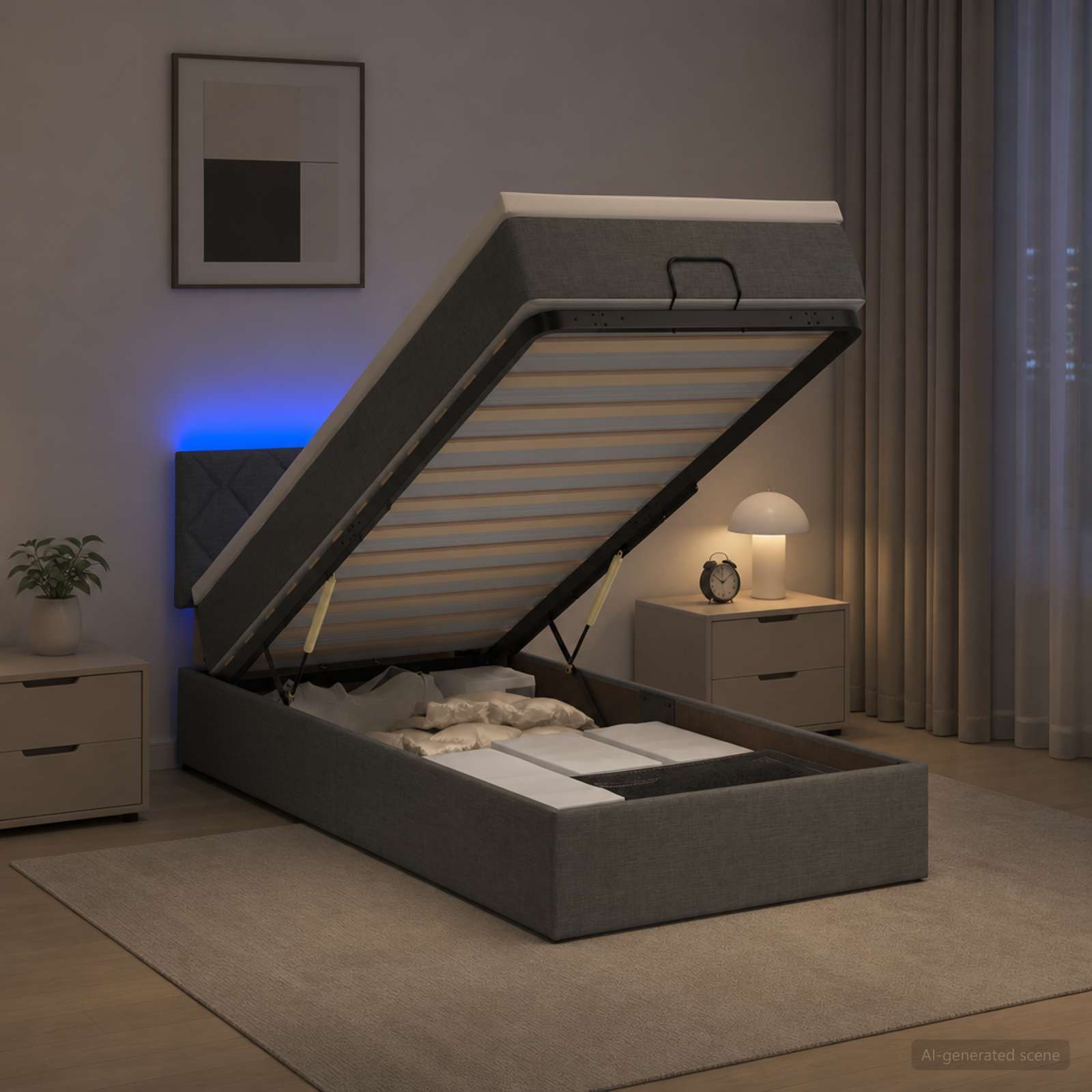 Ottoman-Bett mit Matratze und LED Dunkelgrau 80 x 200 cm Stoff