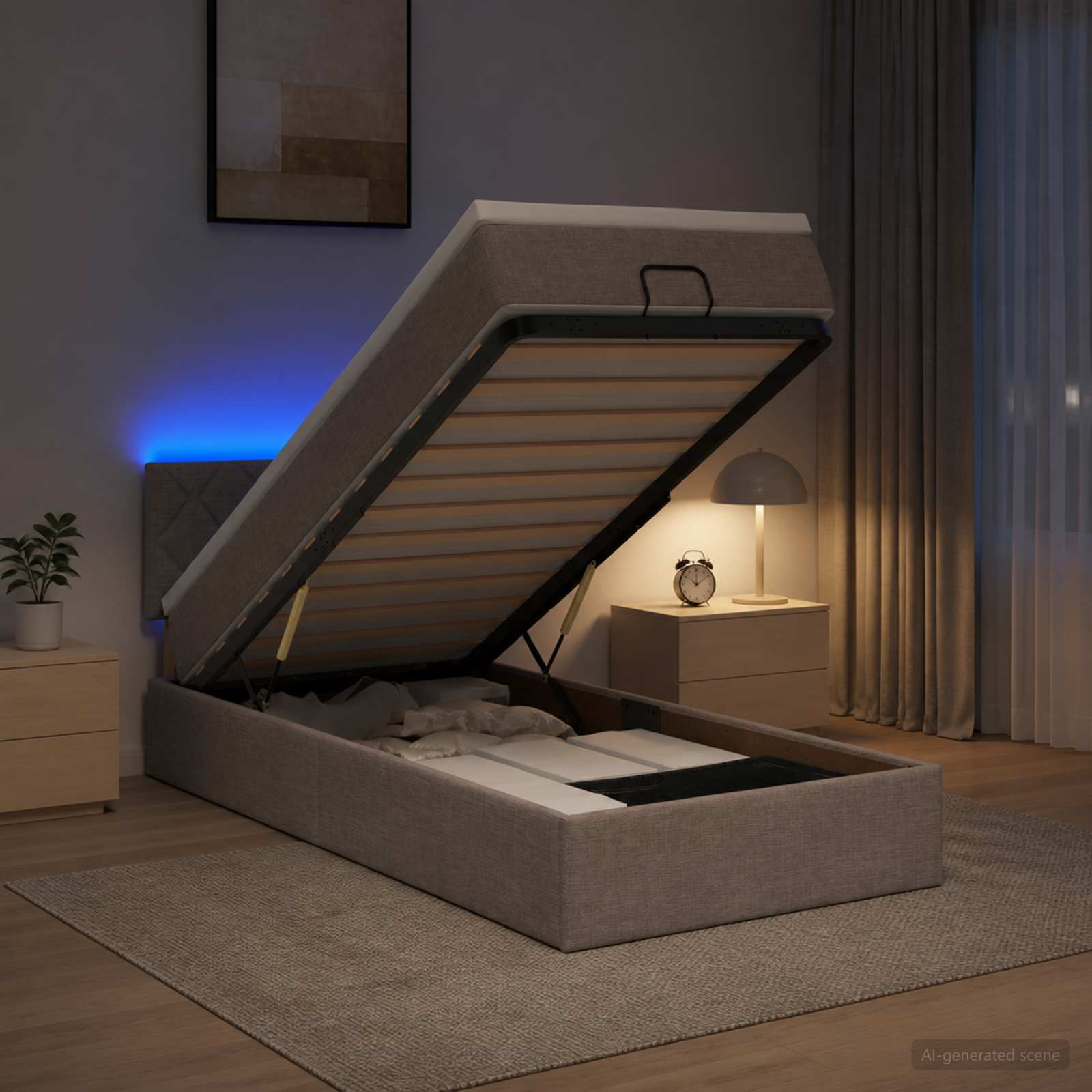 Ottoman-Bett mit Matratze und LED Taupe 90 x 200 cm Stoff
