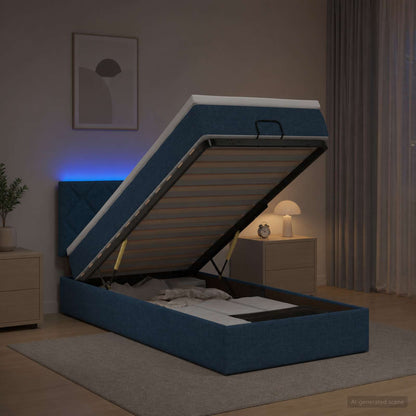 Ottoman-Bett mit Matratze und LED Blau 90 x 200 cm Stoff