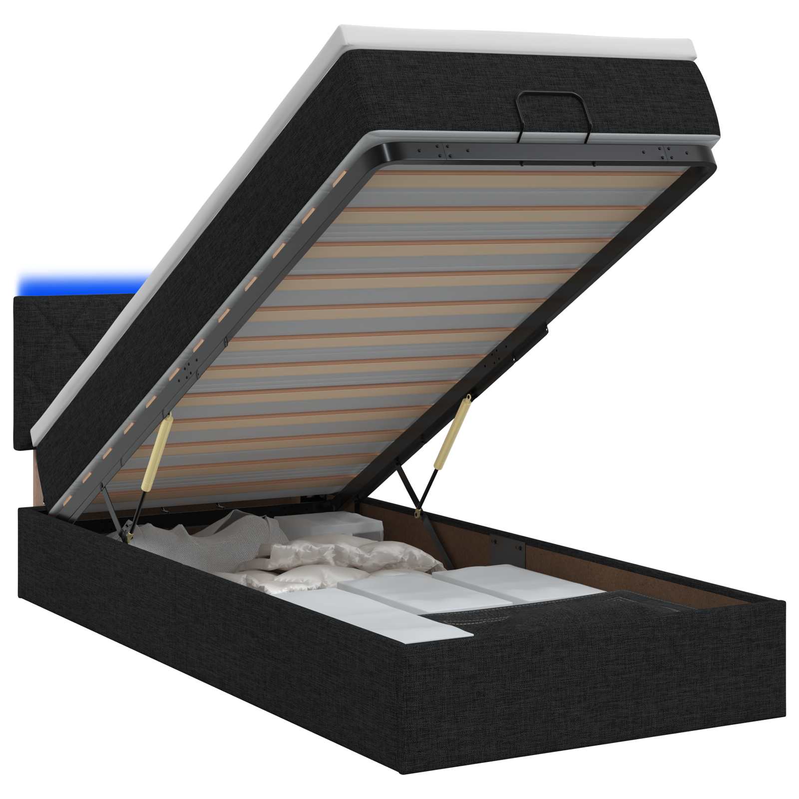 Ottoman-Bett mit Matratze und LED Schwarz 90 x 200 cm Stoff