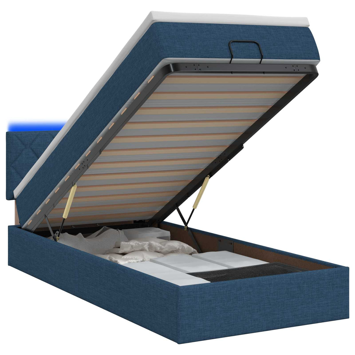 Ottoman-Bett mit Matratze und LED Blau 90 x 200 cm Stoff