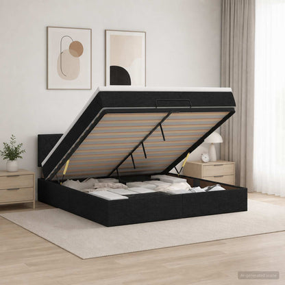 Ottoman-Bett mit Matratze und LED Schwarz 140 x 190 cm Stoff