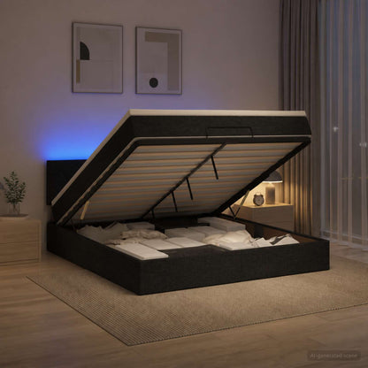 Ottoman-Bett mit Matratze und LED Schwarz 160 x 200 cm Stoff