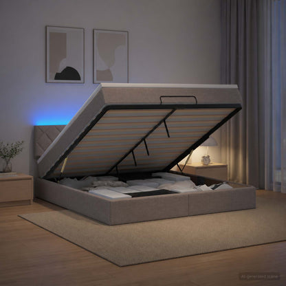 Ottoman-Bett mit Matratze und LED Taupe 160 x 200 cm Stoff