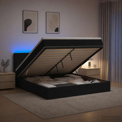 Ottoman-Bett mit Matratze und LED Schwarz 200 x 200 cm Stoff