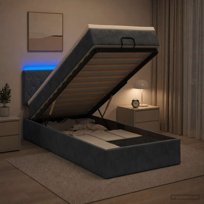 Ottoman-Bett mit Matratze und LED Dunkelgrau 100 x 200 cm Samt