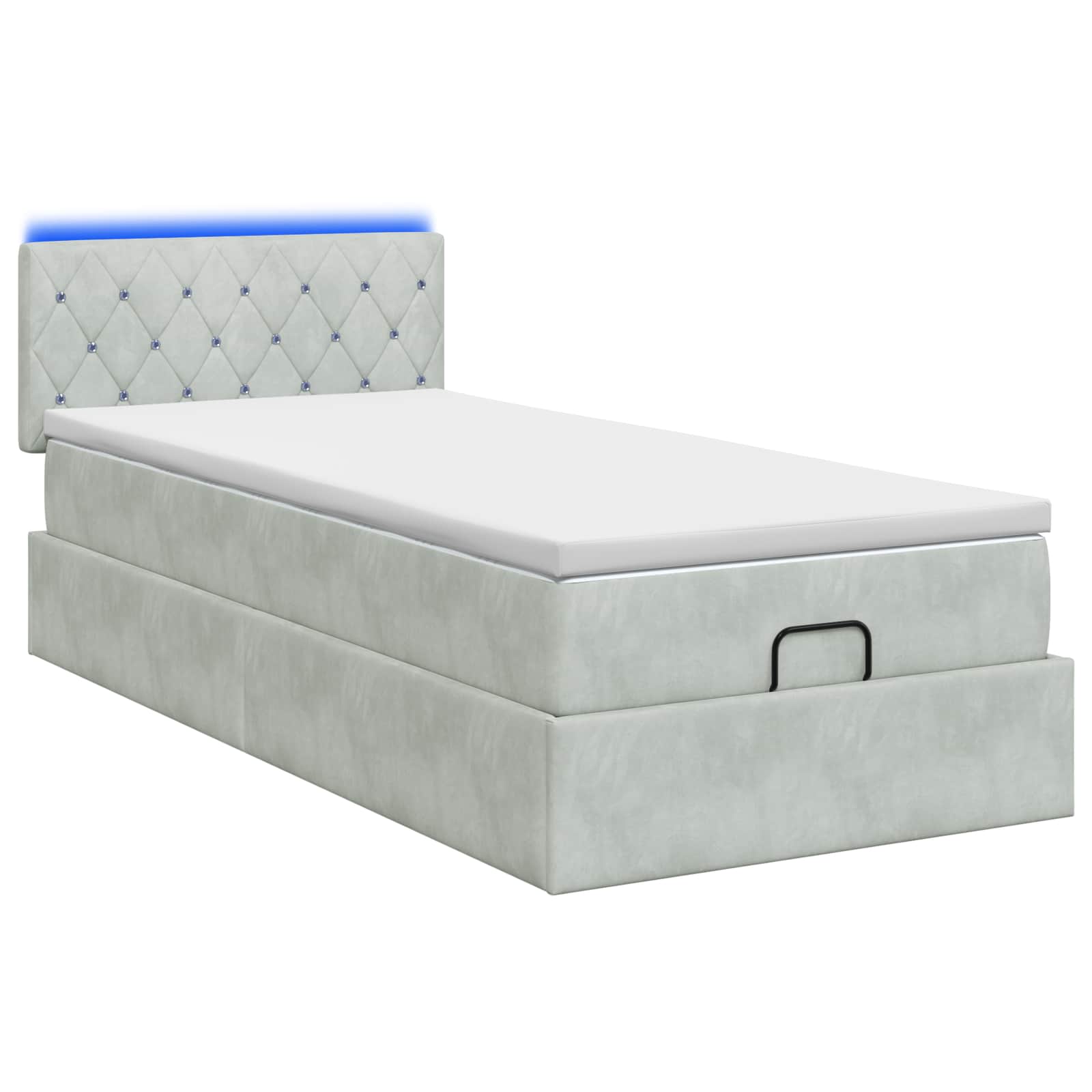Ottoman-Bett mit Matratze und LED Hellgrau 90 x 190 cm Samt