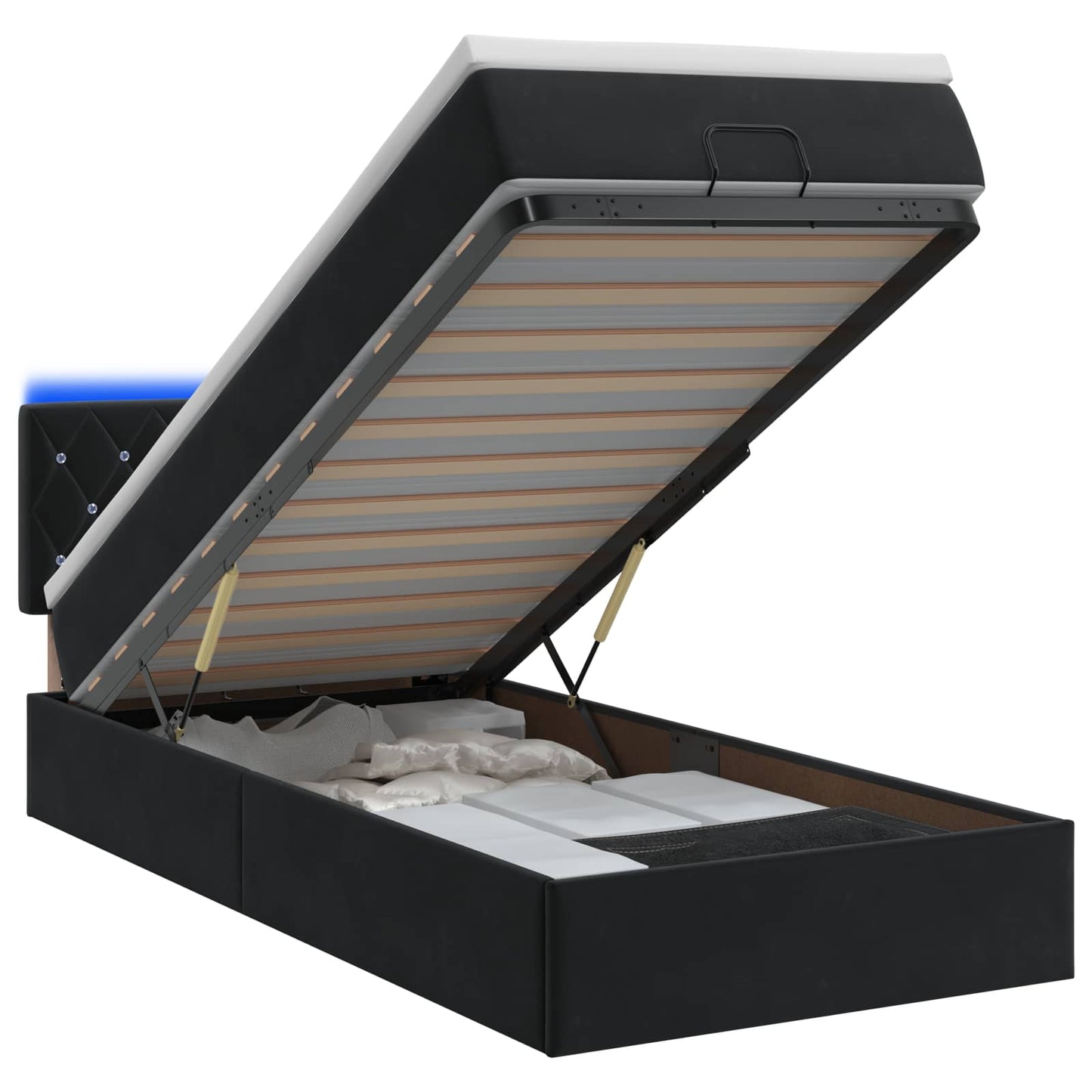 Ottoman-Bett mit Matratze und LED Schwarz 90 x 190 cm Samt