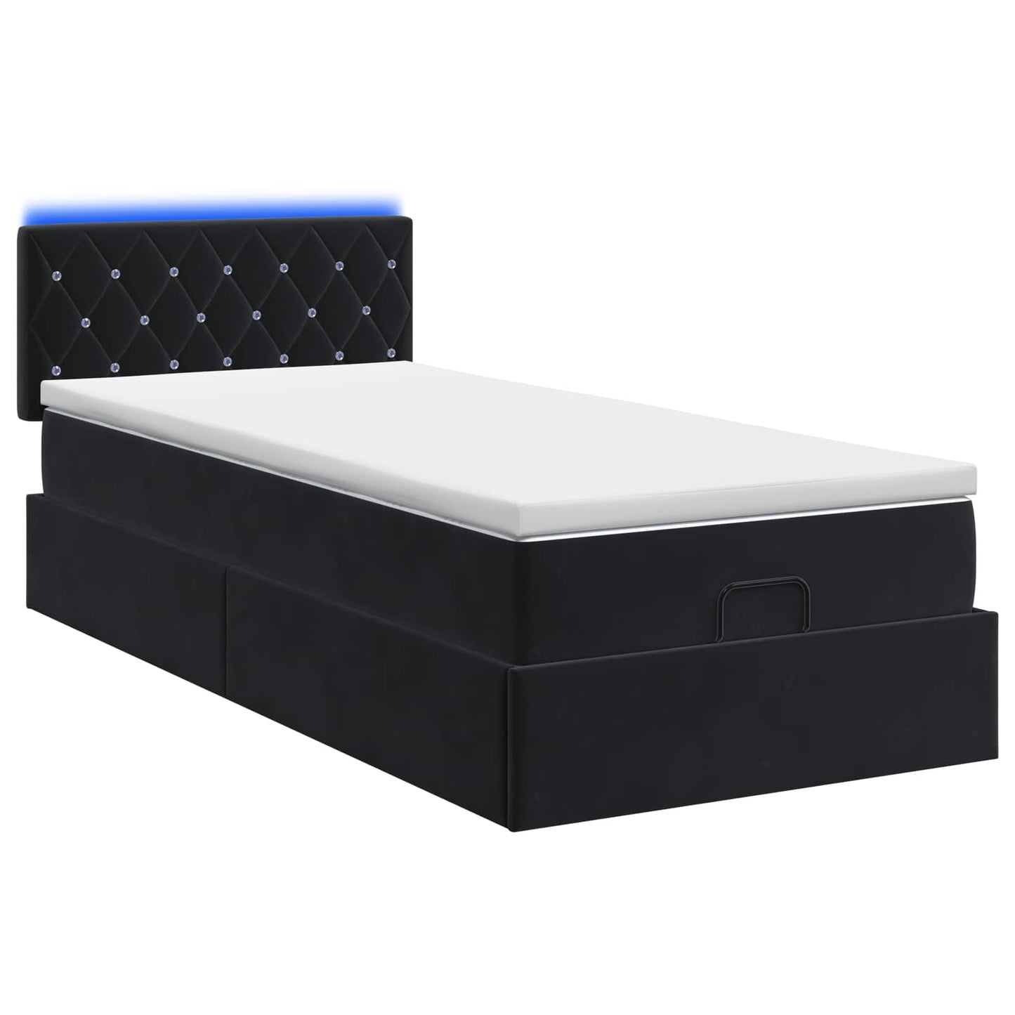 Ottoman-Bett mit Matratze und LED Schwarz 90 x 190 cm Samt