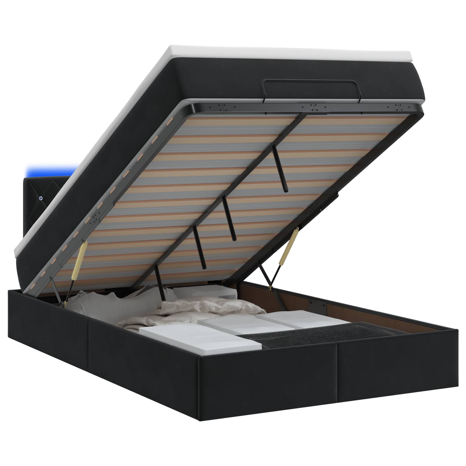 Ottoman-Bett mit Matratze und LED Schwarz 120 x 190 cm Samt