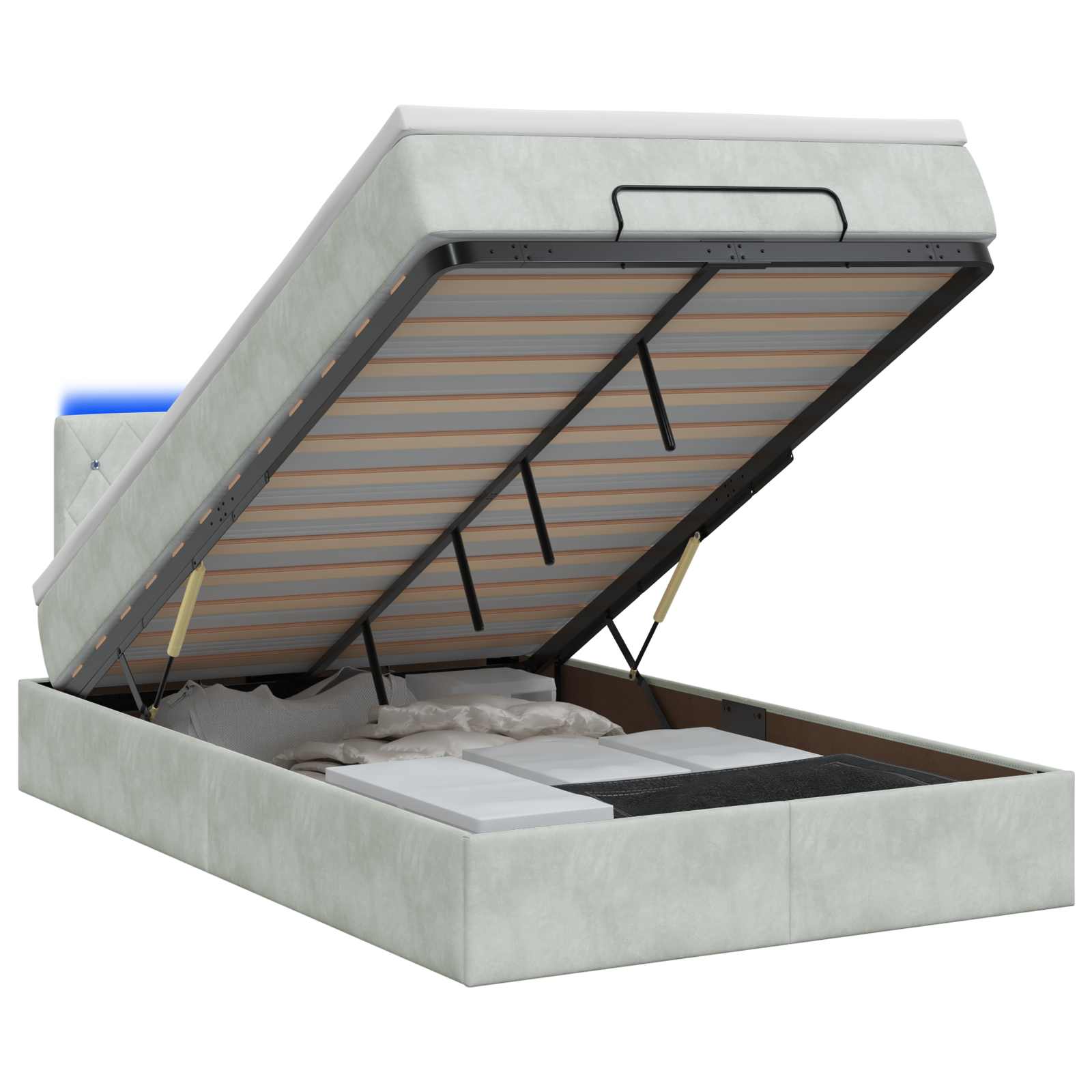 Ottoman-Bett mit Matratze und LED Hellgrau 120 x 200 cm Samt