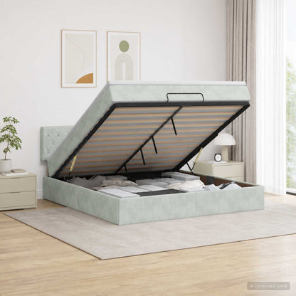 Ottoman-Bett mit Matratze und LED Hellgrau 140 x 190 cm Samt