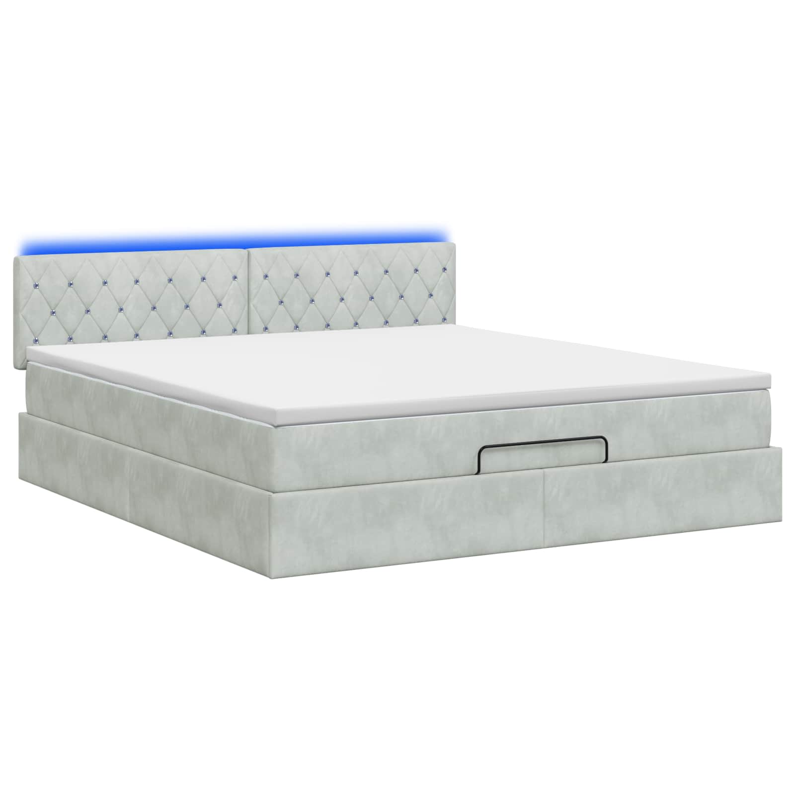 Ottoman-Bett mit Matratze und LED Hellgrau 180 x 200 cm Samt
