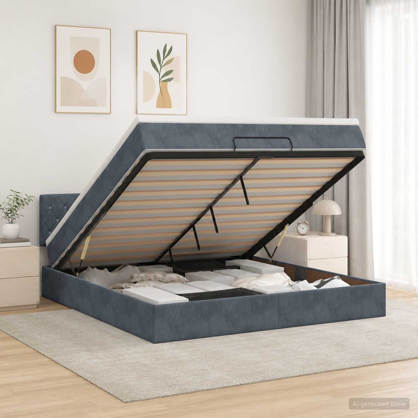Ottoman-Bett mit Matratze und LED Dunkelgrau 140 x 190 cm Samt