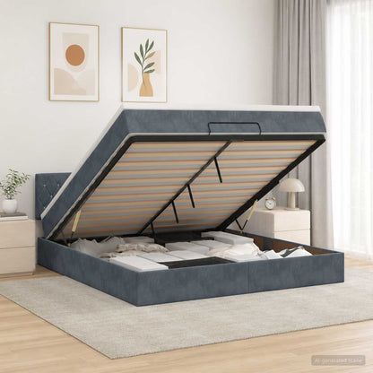 Ottoman-Bett mit Matratze und LED Dunkelgrau 140 x 190 cm Samt