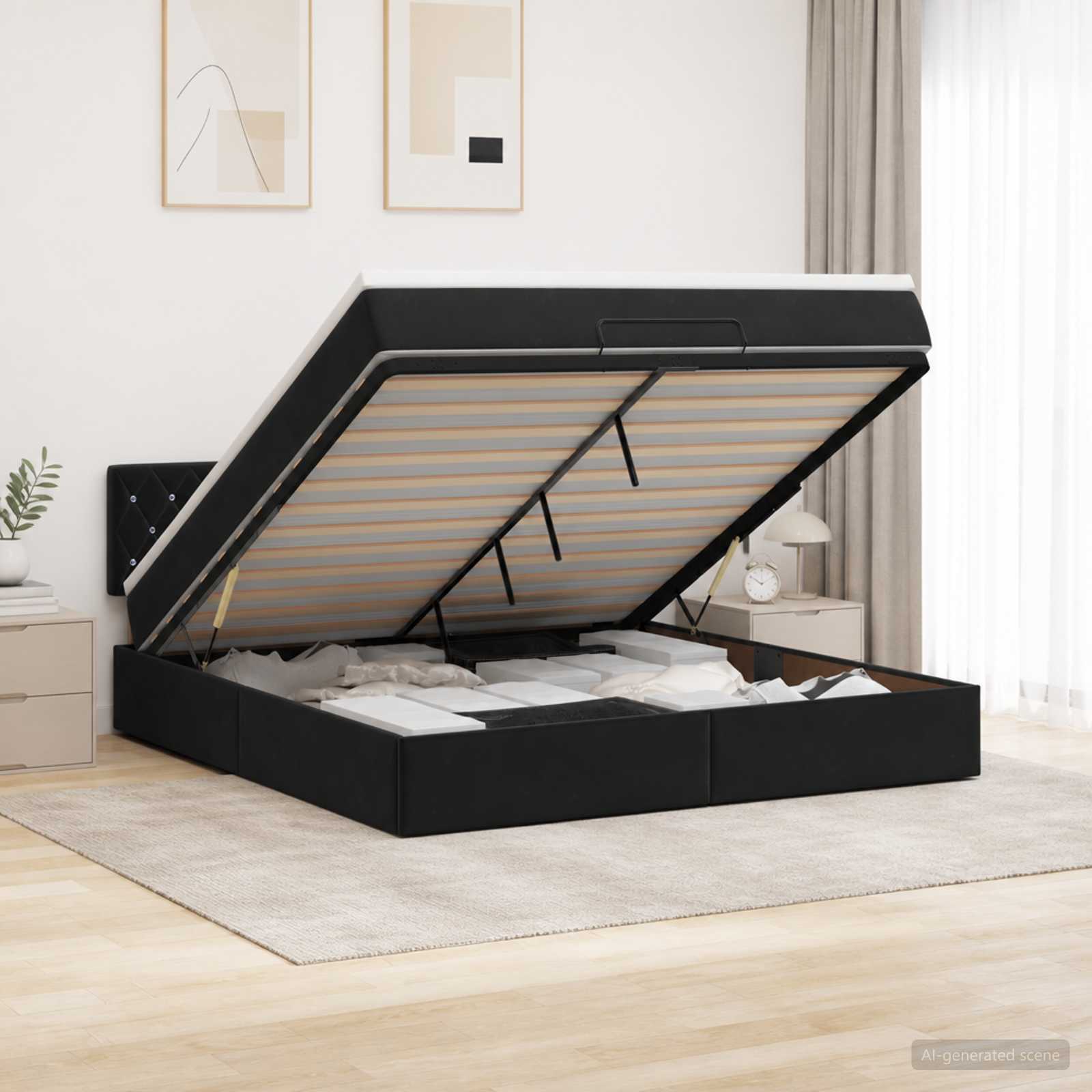 Ottoman Bett mit Matratze Schwarz 160 x 200 cm Samt