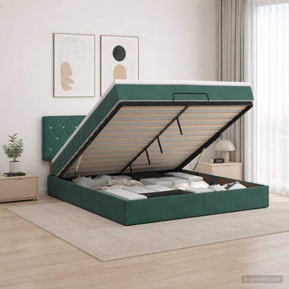 Ottoman Bett mit Matratze Dunkelgrün 140 x 200 cm Samt