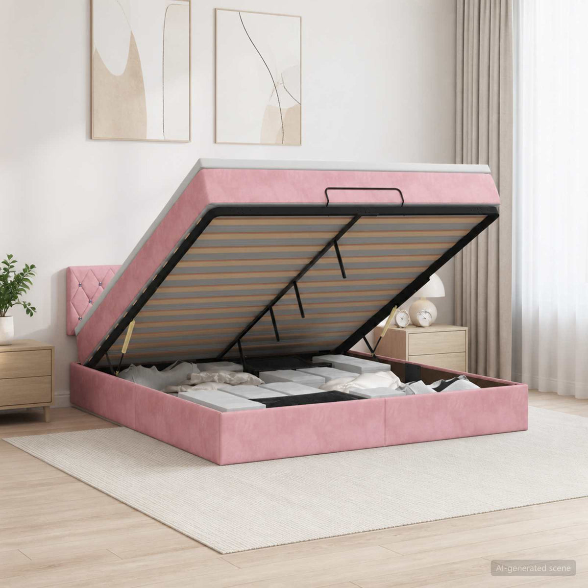 Ottoman Bett mit Matratze mit Kopfteil Rosa 140 x 200 cm Samt