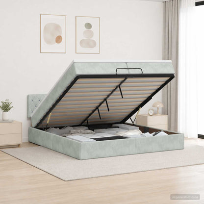 Ottoman-Bett mit Matratze und LED Hellgrau 200 x 200 cm Samt