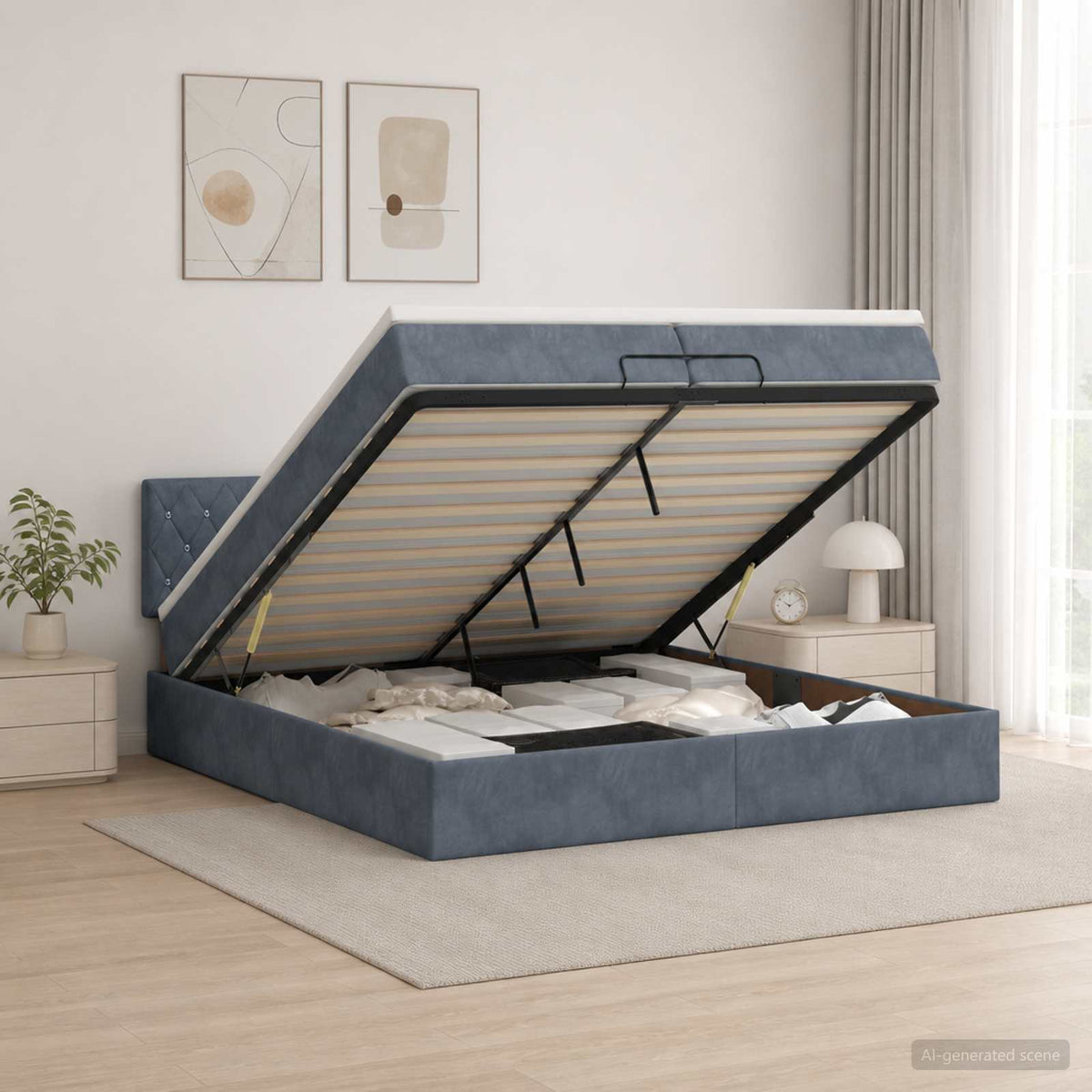 Ottoman Bett mit Matratze Dunkelgrau 200 x 200 cm Samt