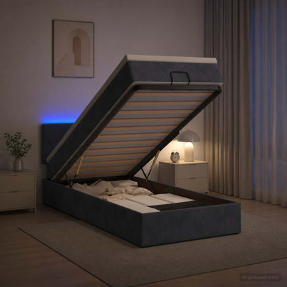 Ottoman-Bett mit Matratze und LED Dunkelgrau 100 x 200 cm Samt