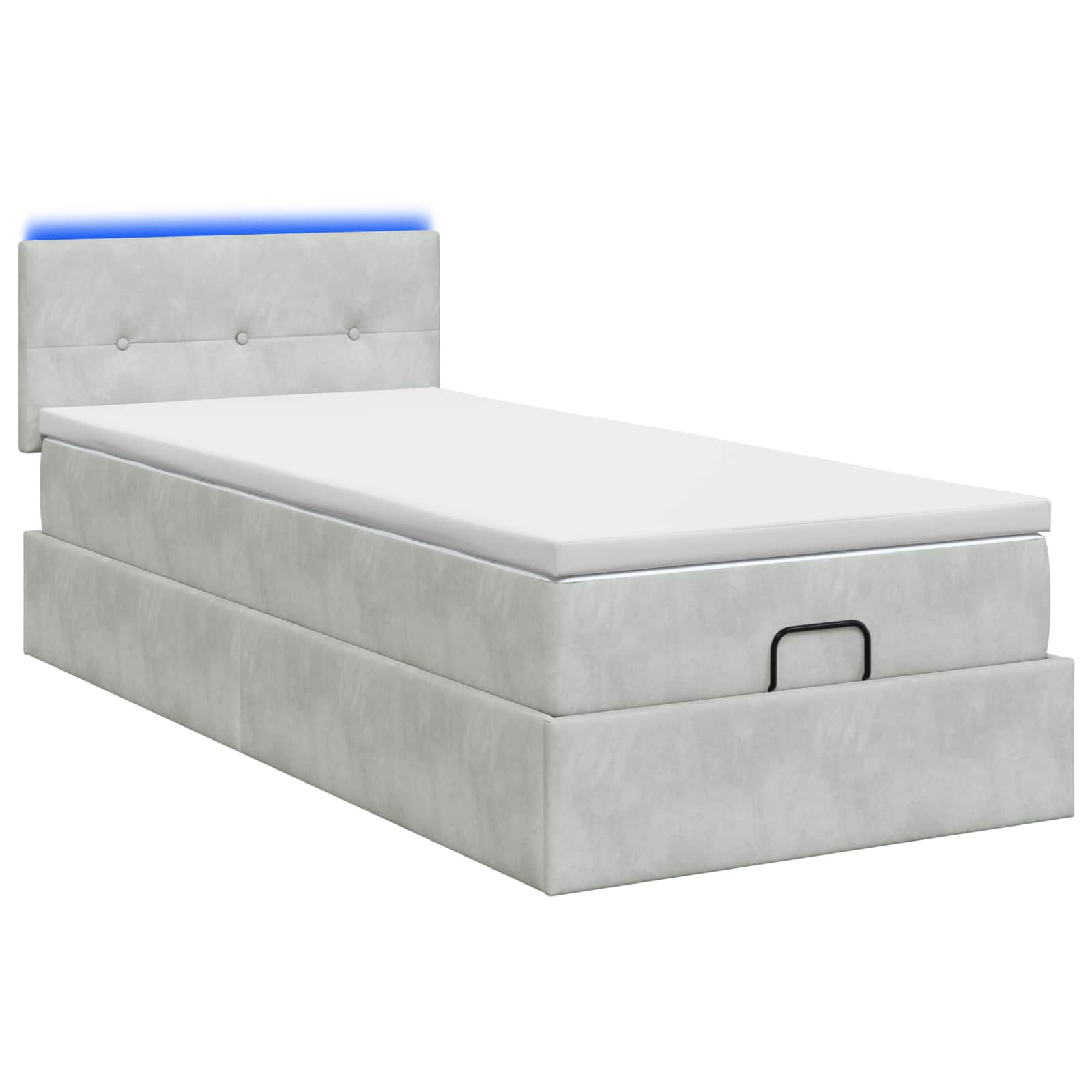 Ottoman-Bett mit Matratze und LED Hellgrau 90 x 190 cm Samt
