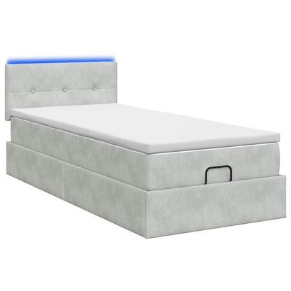 Ottoman-Bett mit Matratze und LED Hellgrau 90 x 200 cm Samt
