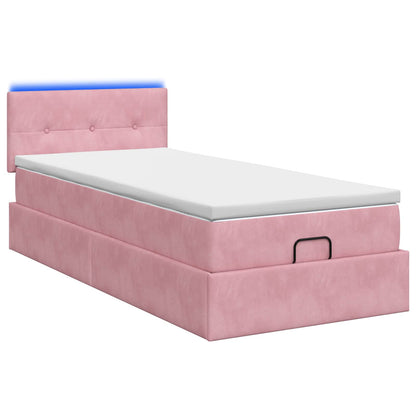 Ottoman-Bett mit Matratze und LED Rosa 90 x 200 cm Samt