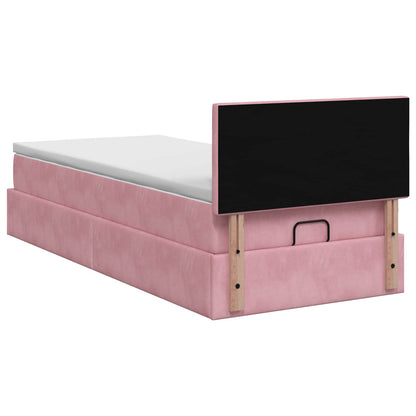 Ottoman-Bett mit Matratze und LED Rosa 90 x 200 cm Samt