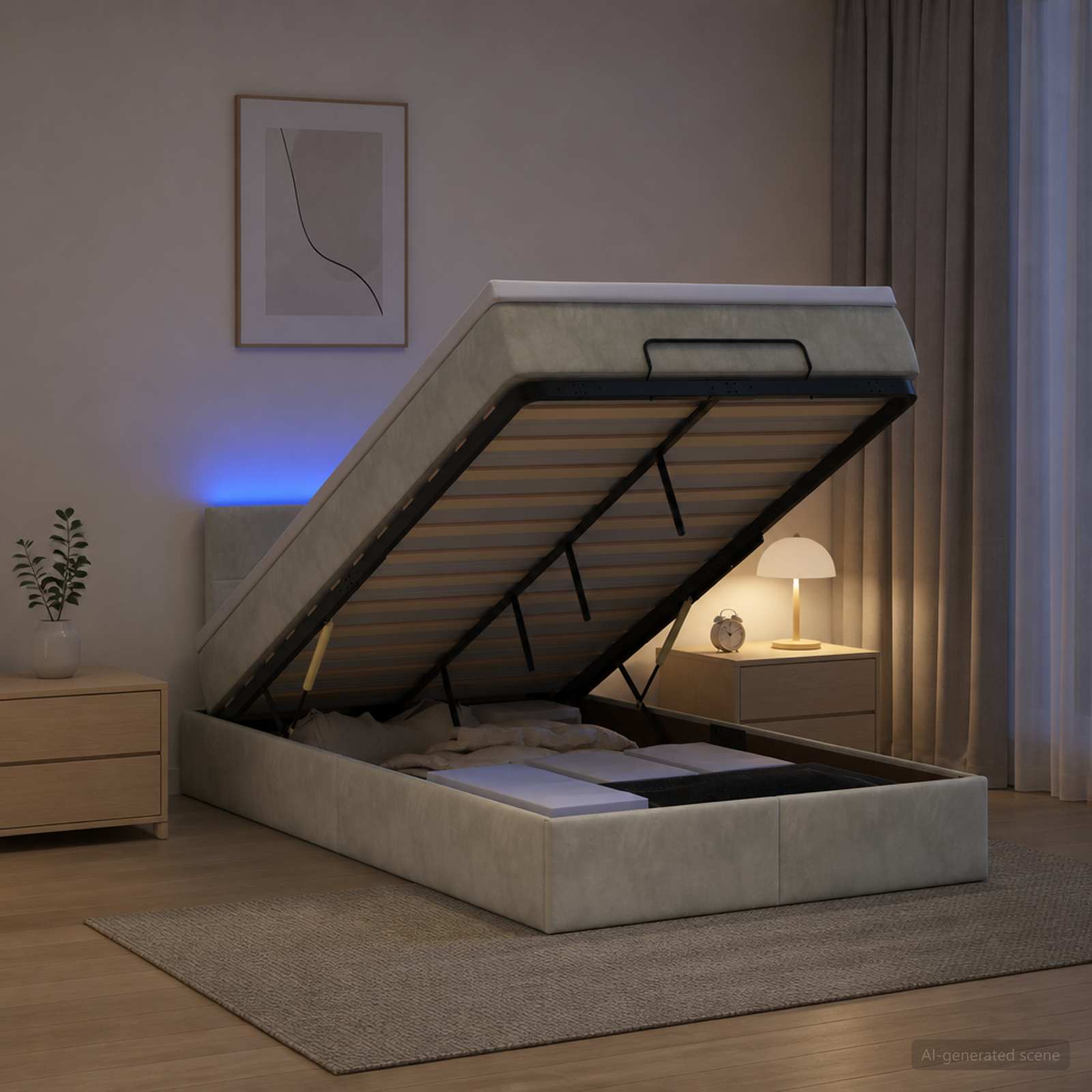 Ottoman-Bett mit Matratze und LED Hellgrau 120 x 200 cm Samt