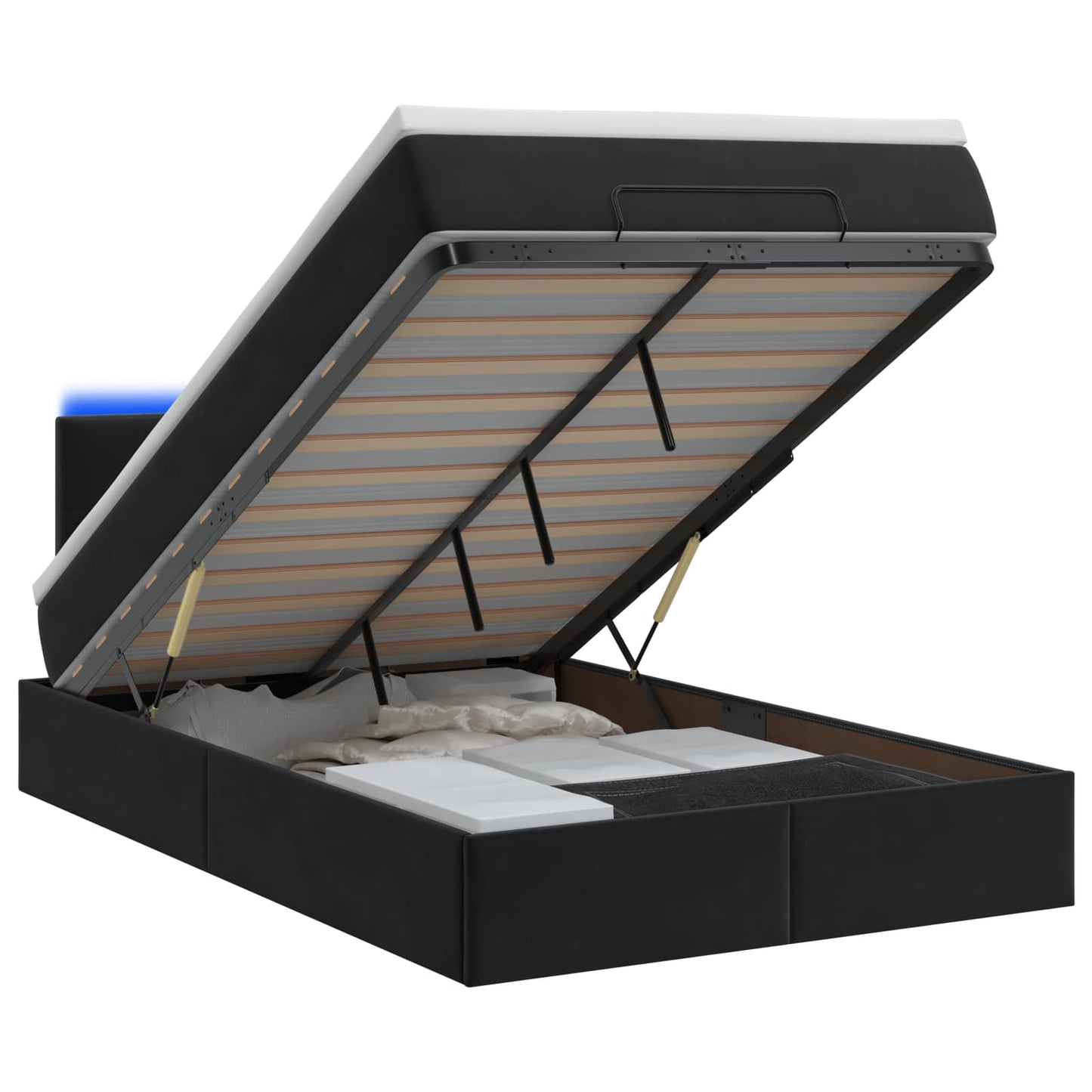 Ottoman-Bett mit Matratze und LED Schwarz 120 x 190 cm Samt