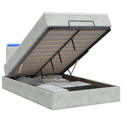 Ottoman-Bett mit Matratze und LED Hellgrau 120 x 200 cm Samt