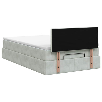 Ottoman-Bett mit Matratze und LED Hellgrau 120 x 200 cm Samt