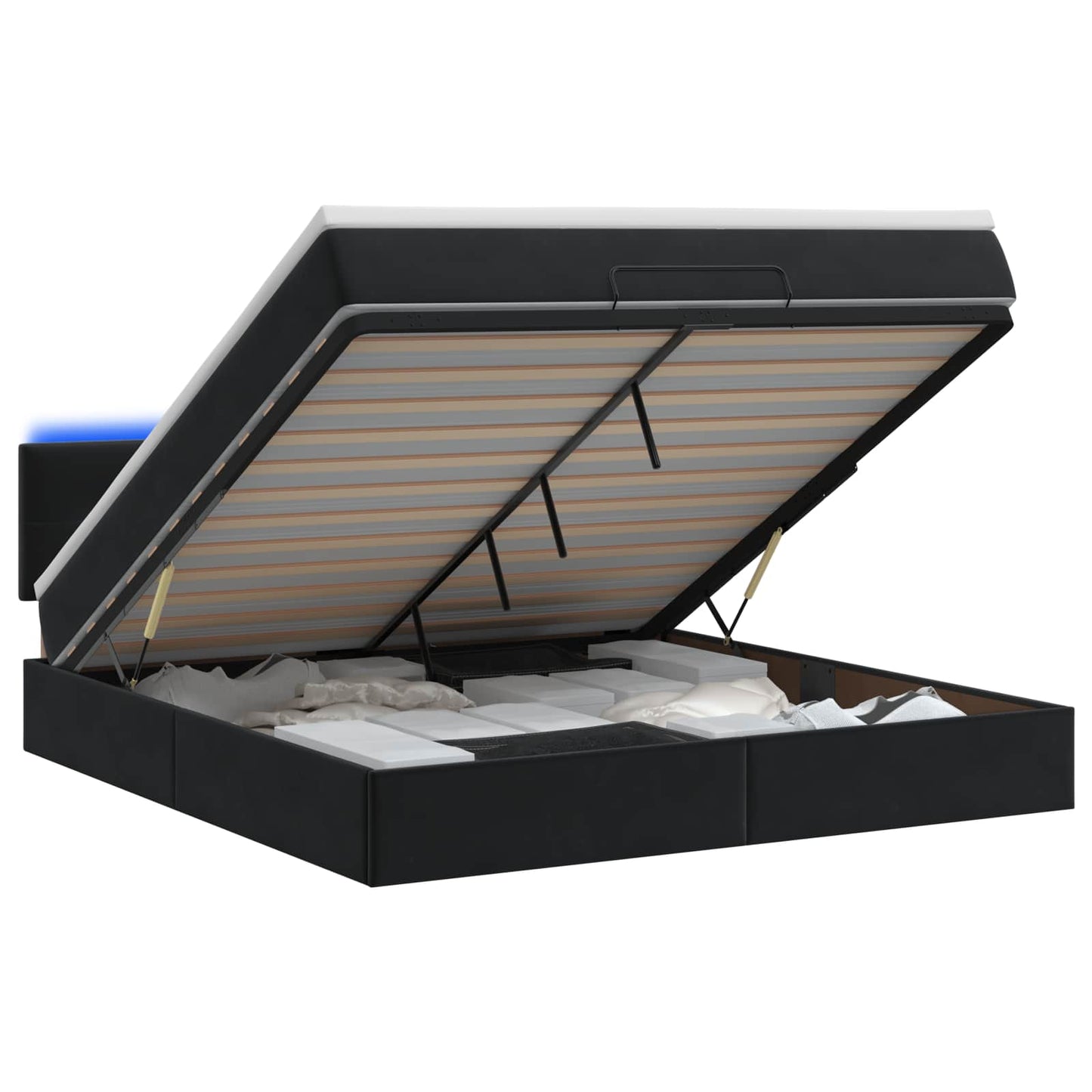Ottoman-Bett mit Matratze und LED Schwarz 140 x 200 cm Samt