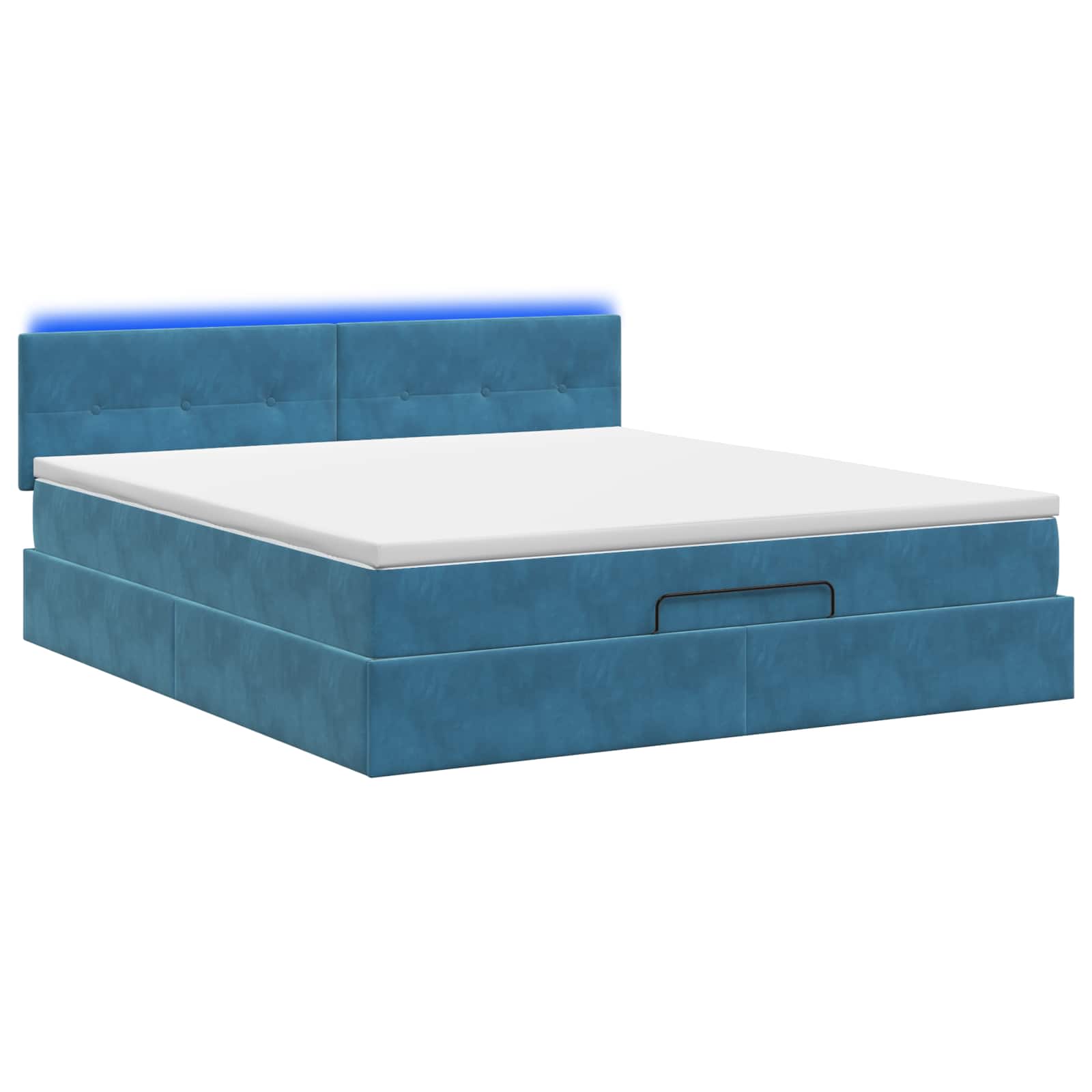 Ottoman-Bett mit Matratze und LED Dunkelblau 140 x 200 cm Samt