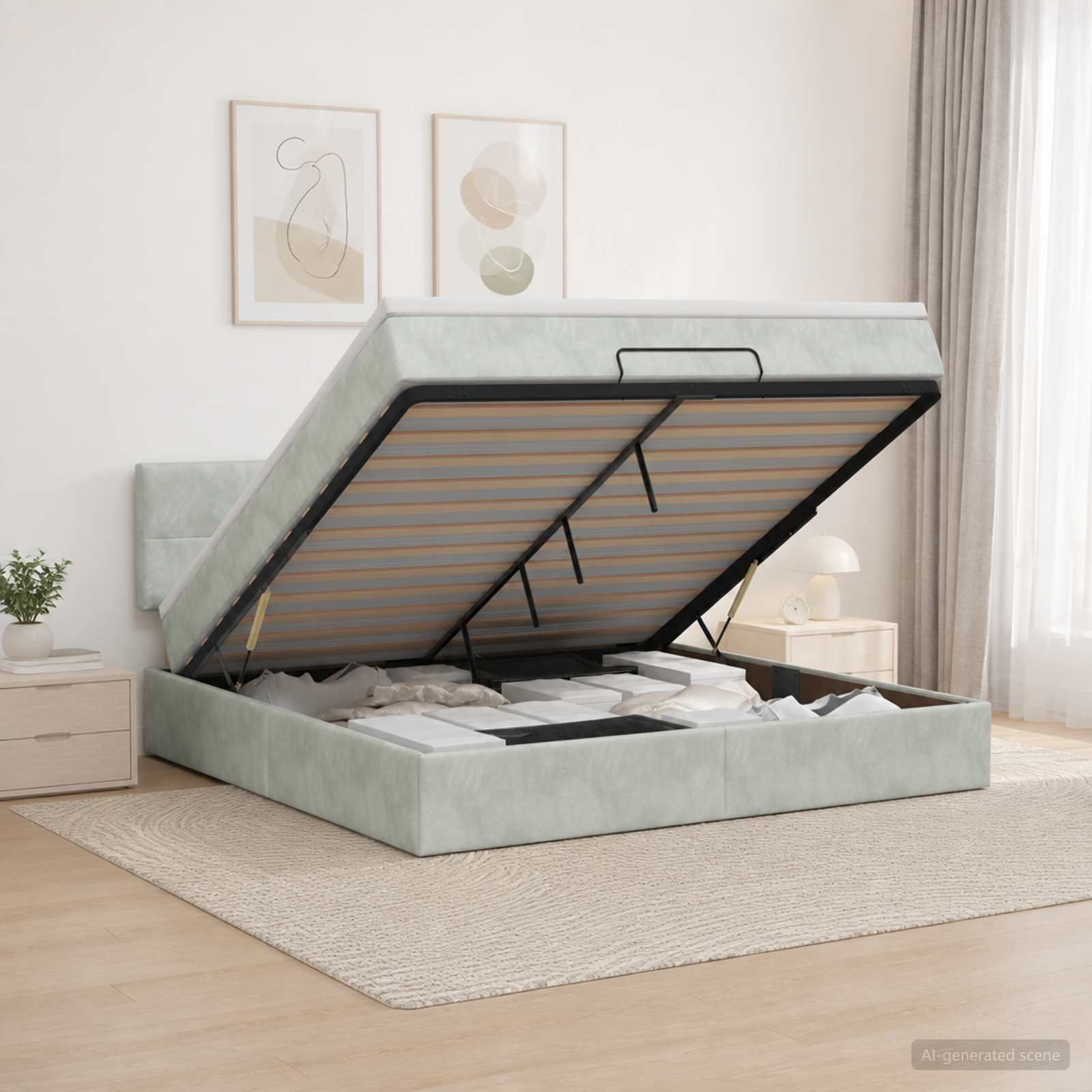 Ottoman Bett mit Matratze Hellgrau 140 x 190 cm Samt