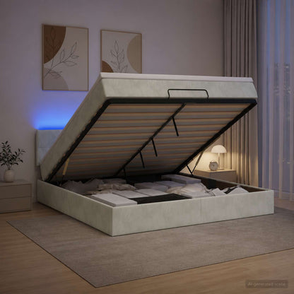 Ottoman-Bett mit Matratze und LED Hellgrau 140 x 190 cm Samt