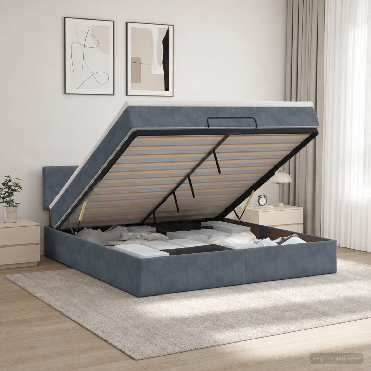 Ottoman Bett mit Matratze Dunkelgrau 140 x 190 cm Samt