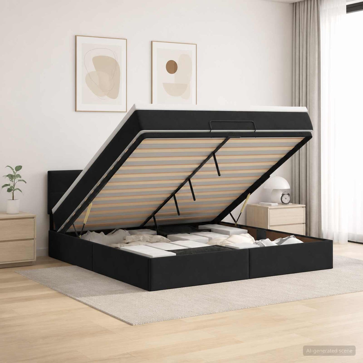 Ottoman Bett mit Matratze Schwarz 140 x 190 cm Samt
