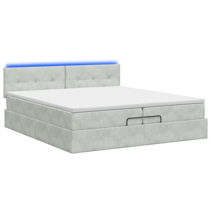 Ottoman-Bett mit Matratze und LED Hellgrau 200 x 200 cm Samt