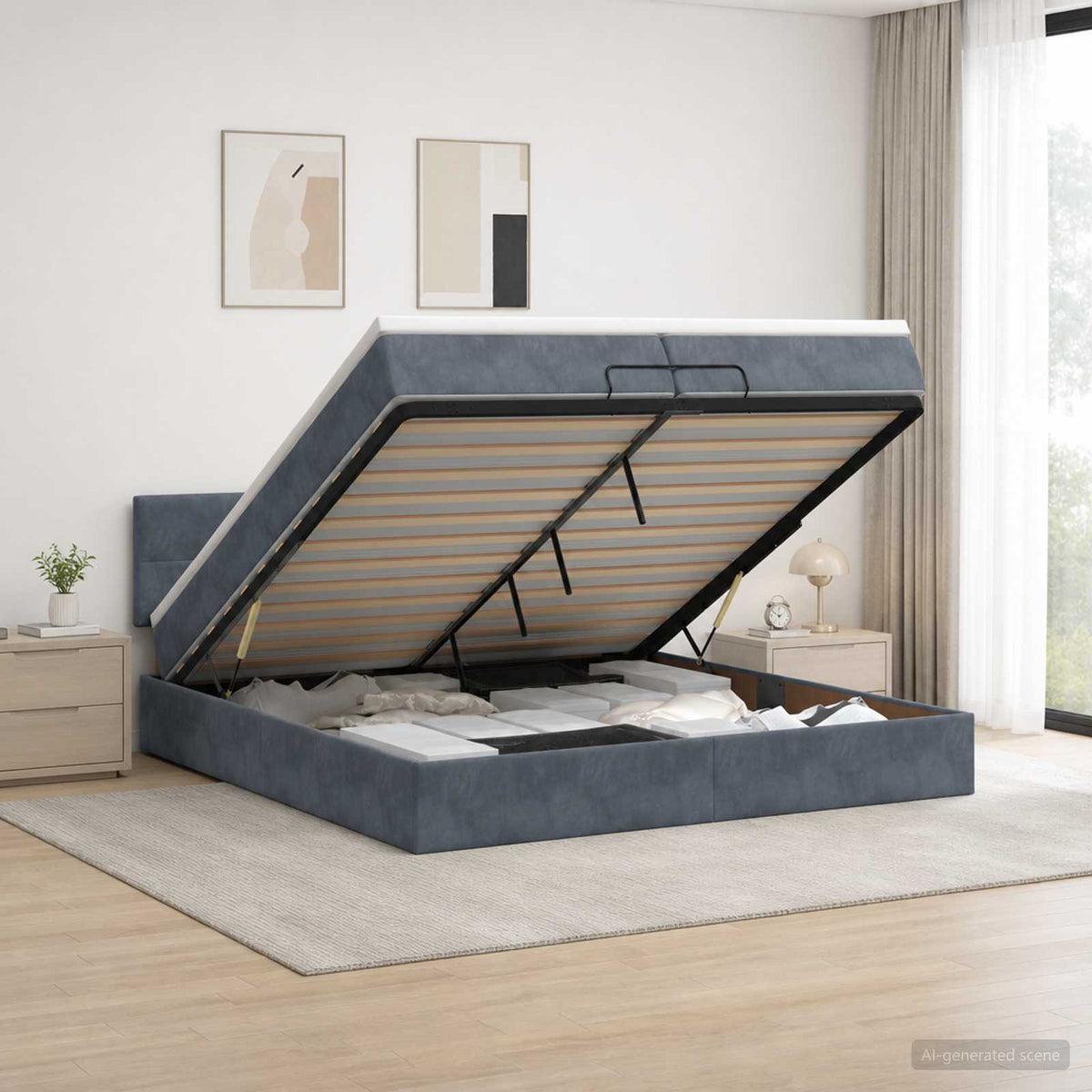Ottoman Bett mit Matratze Dunkelgrau 200 x 200 cm Samt