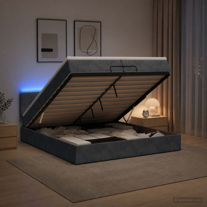 Ottoman-Bett mit Matratze und LED Dunkelgrau 200 x 200 cm Samt