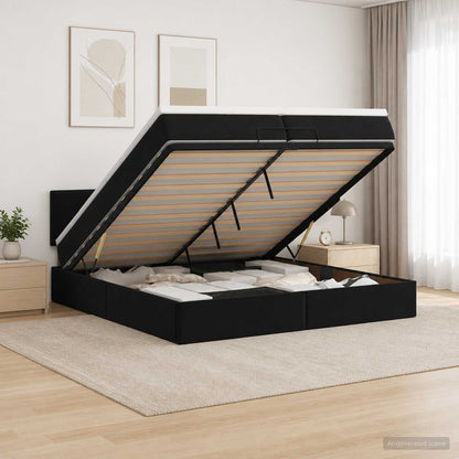 Ottoman-Bett mit Matratze und LED Schwarz 200 x 200 cm Samt