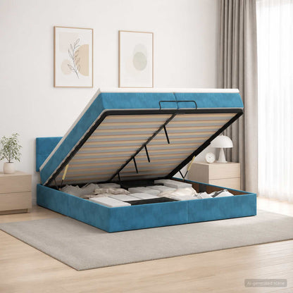 Ottoman Bett mit Matratze Dunkelblau 200 x 200 cm Samt