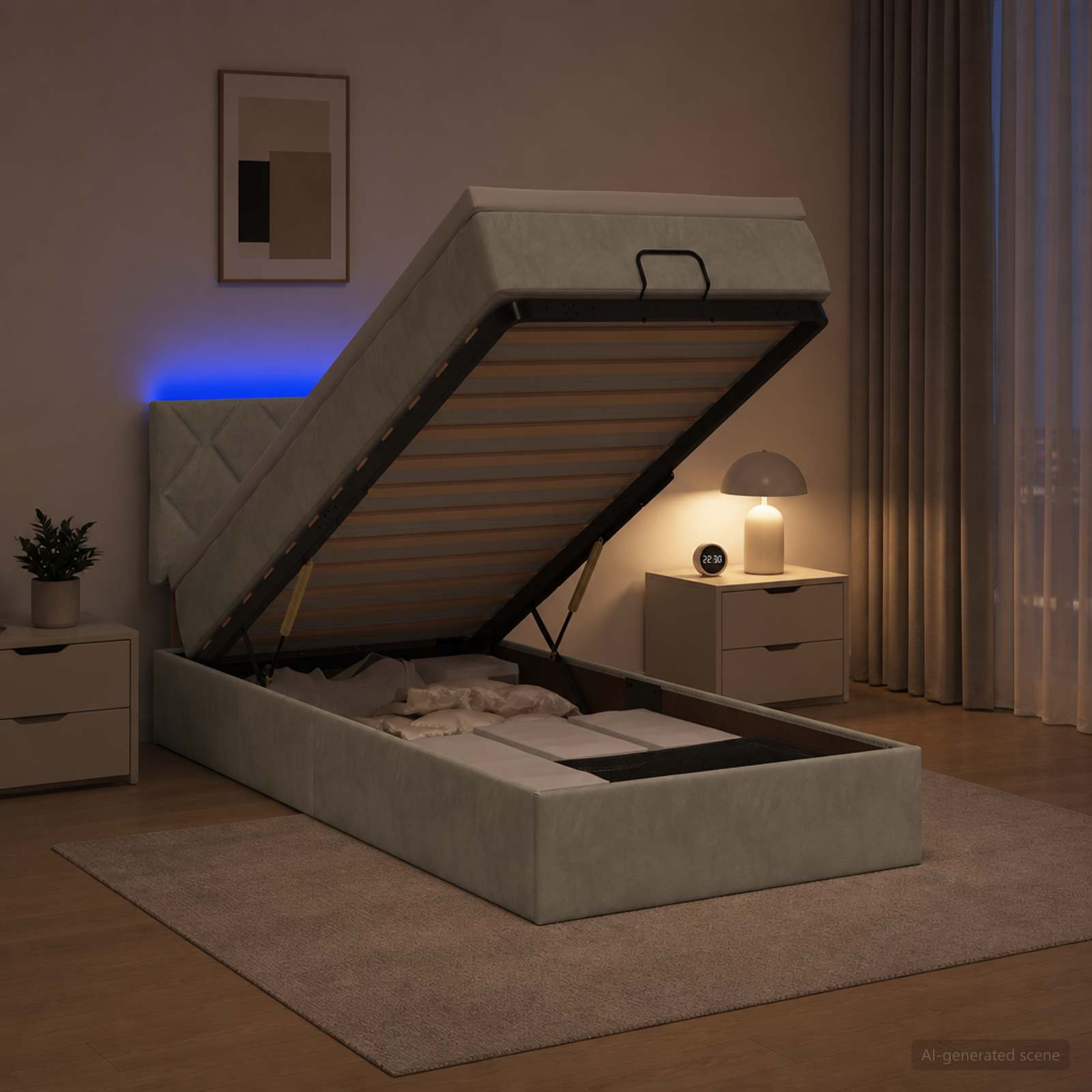 Ottoman-Bett mit Matratze und LED Hellgrau 80 x 200 cm Samt
